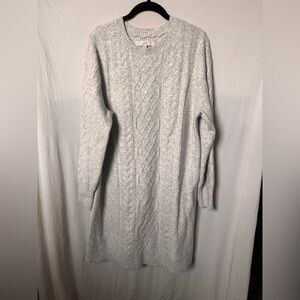 LOFT Light Gray Cable Knit Long Sleeve Dress